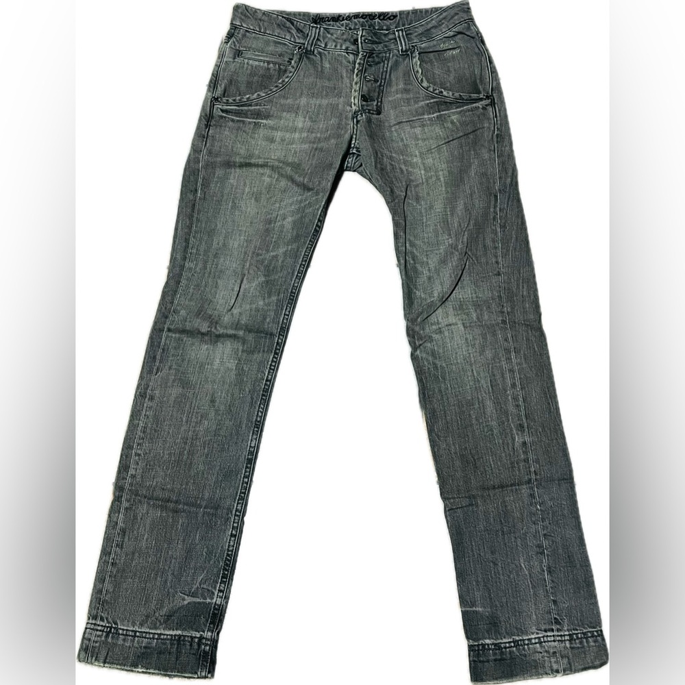 Frankie Morello Grey Distressed Jeans Size 31 With 32” Inseam Slim High Rise